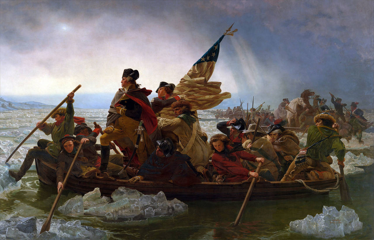 Fra den Den amerikanske uavhengighetskrigen. George Washington krysser Delaware-elven. Av Emanuel Leutze, MMA-NYC, 1851.