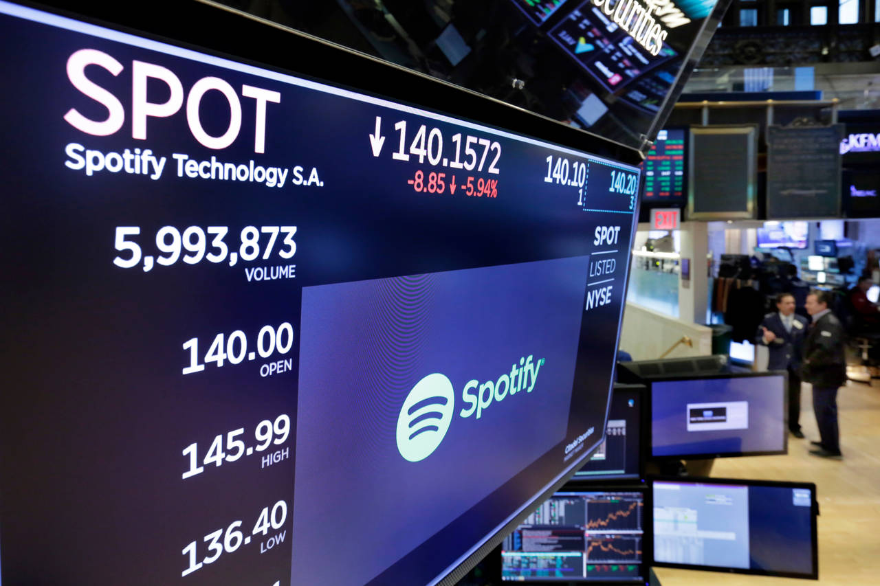 Spotify inntok Wall Street 4. april. Foto: Richard Drew / AP / NTB scanpix